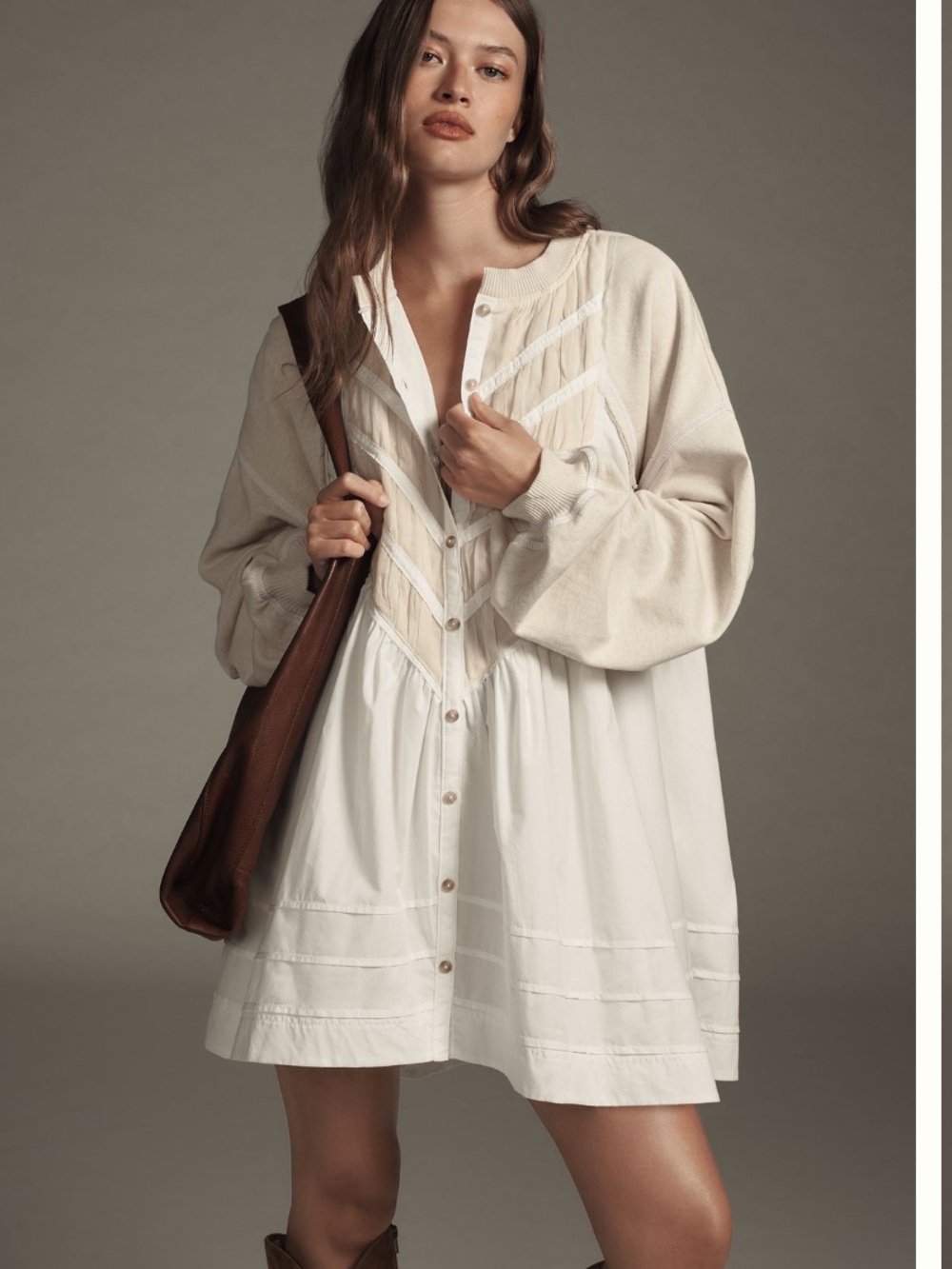 Anthropologie Pilcro Button-Front Twofer Mini Dress - Picture 2 of 8